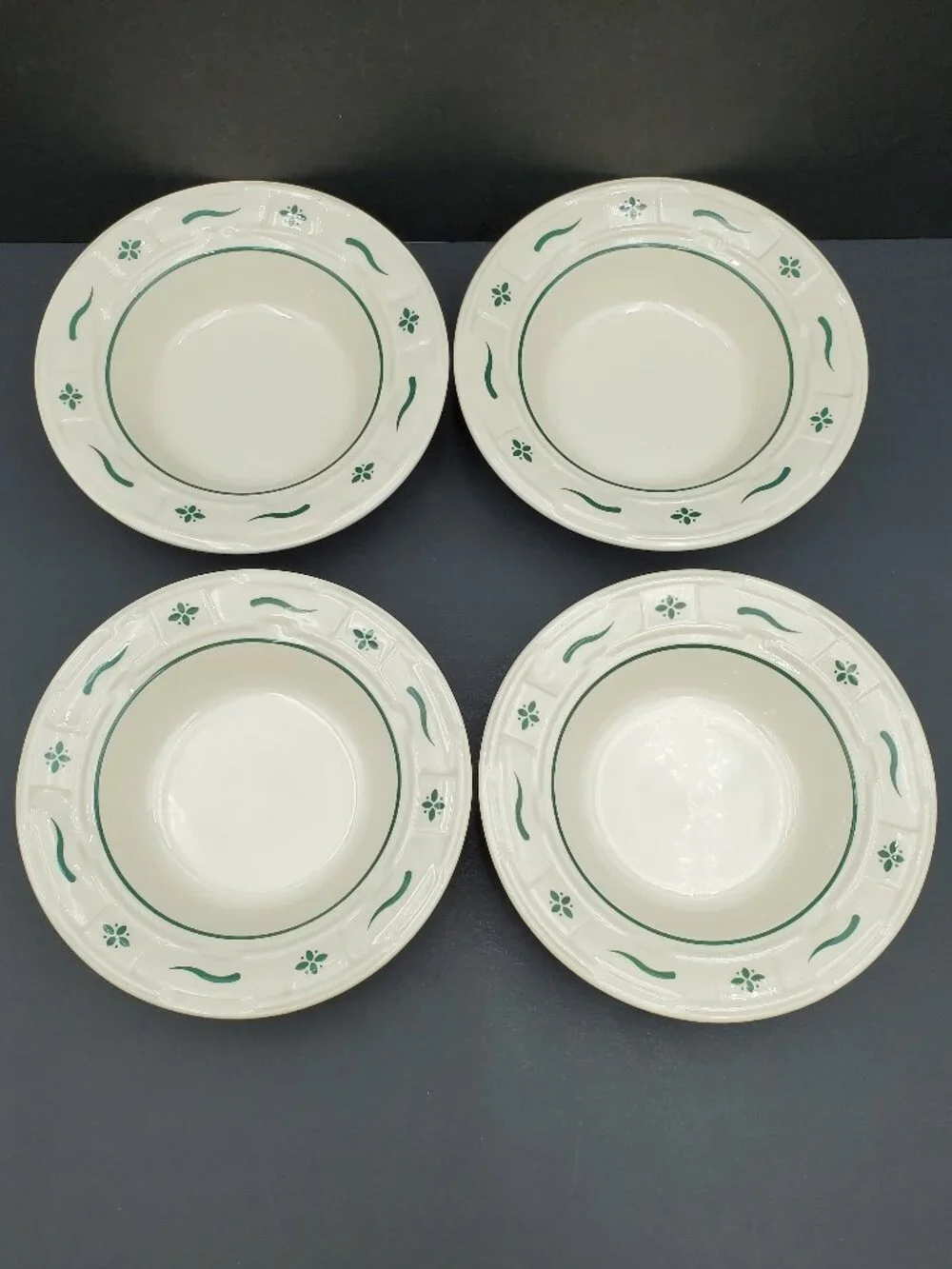 Longaberger Woven Traditions Heritage Green Dessert Bowls Rim Fruit Berry Bowls